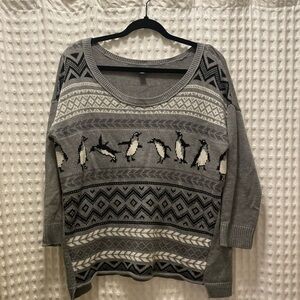 American Eagle Grey Knit Penguin Sweater